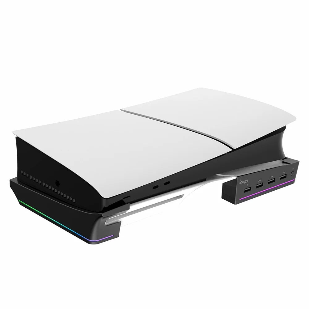IPEGA PG-P5S021 for PS5 Slim RGB Light Horizontal Storage Base with 4 USB Ports - Black - 3