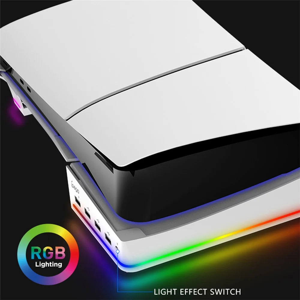 IPEGA PG-P5S021 for PS5 Slim RGB Light Horizontal Storage Base with 4 USB Ports - Black - 6
