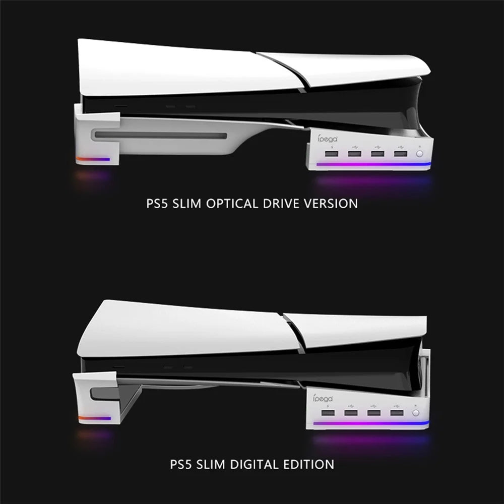 IPEGA PG-P5S021 for PS5 Slim RGB Light Horizontal Storage Base with 4 USB Ports - Black - 7