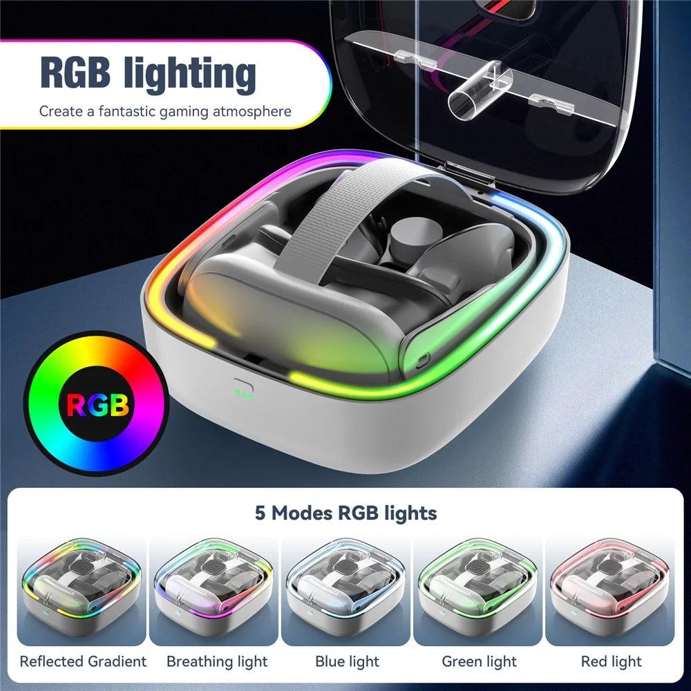 JYS JYS-MQ002 Charging Dock for Meta Quest 3 RGB Light Storage Case with 2 Batteries - 3