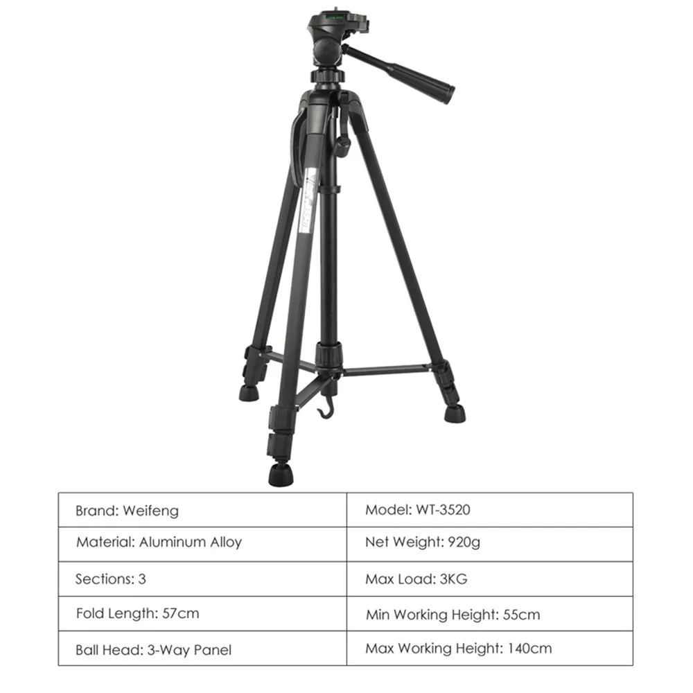 WEIFENG 3520 Aluminum Alloy with Three-way Panel Ball Head Tripod for Canon Nikon Sony SLR (with Maximum Load of 3kg) - 2