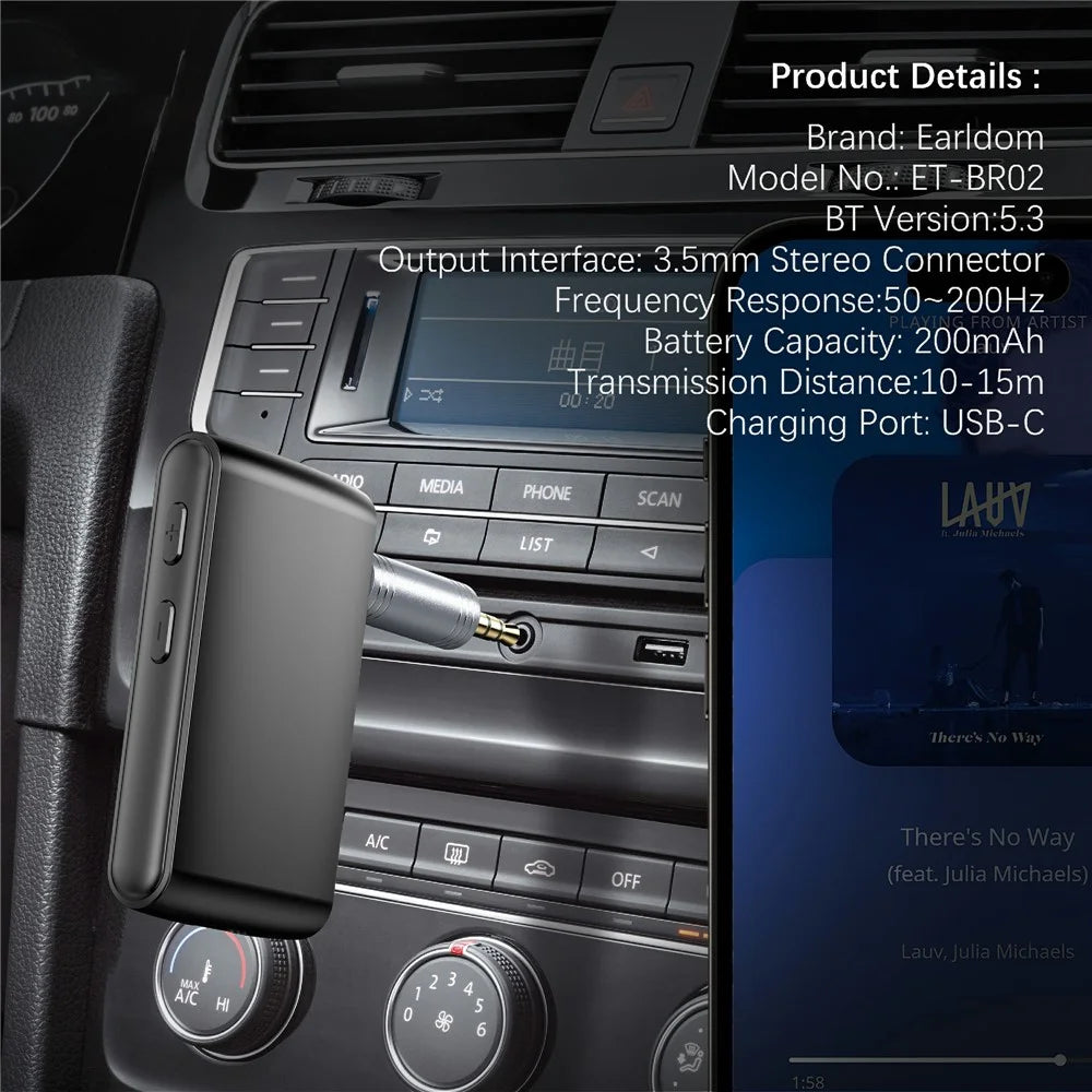 EARLDOM ET-BR02 Bluetooth-compatible 5.3 Adapter Hand-Free Call 3.5mm AUX Car Audio Speaker Stereo Receiver - 3