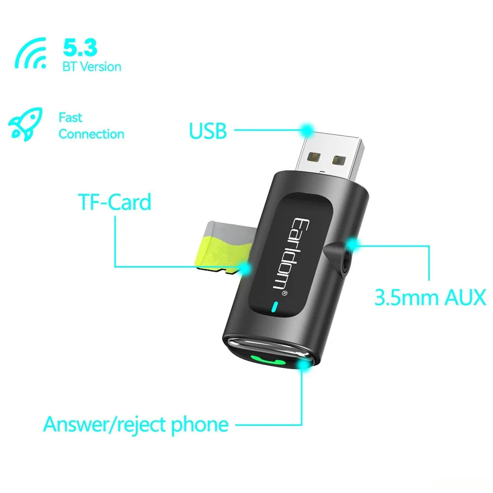 EARLDOM ET-BR06 Car Bluetooth-compatible 5.3 Receiver Audio Adapter with TF Card, AUX Port - 6