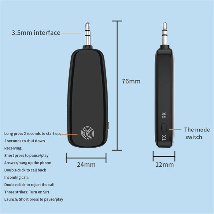 M03 2-in-1 Bluetooth-compatible 5.2 Audio Receiver Transmitter Fingerprint Touch Stereo Aux Wireless Adapter - 7