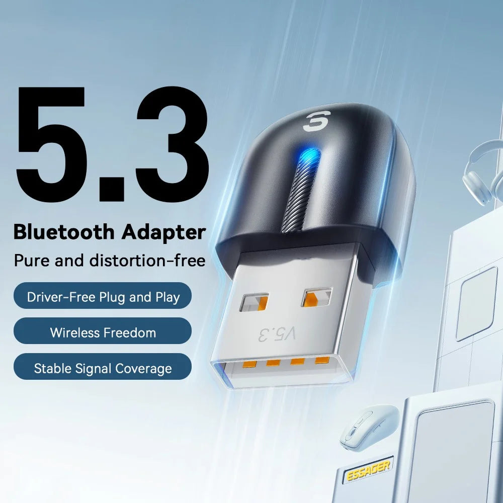 ESSAGER EBT53-BH01-P USB Bluetooth-compatible 5.3 Adapter Plug and Play for PC Game Controller Phone - 2