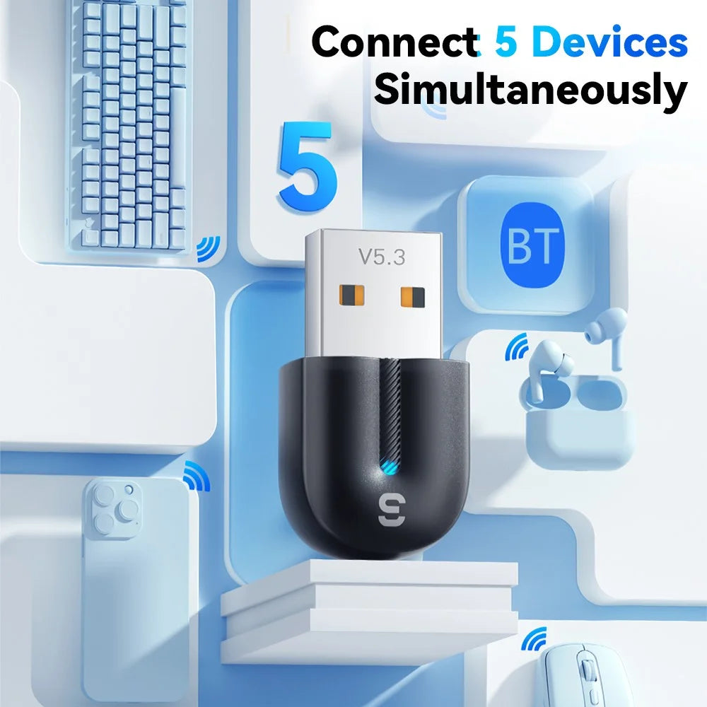 ESSAGER EBT53-BH01-P USB Bluetooth-compatible 5.3 Adapter Plug and Play for PC Game Controller Phone - 7