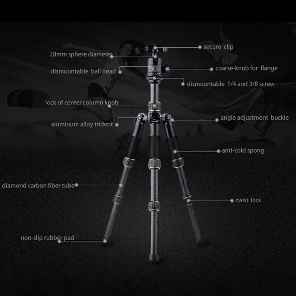 QZSD 8KG Max Load Carbon Fiber Mini Tripod with 360 Degree Rotating Ball Head for DSLR Cameras - 4