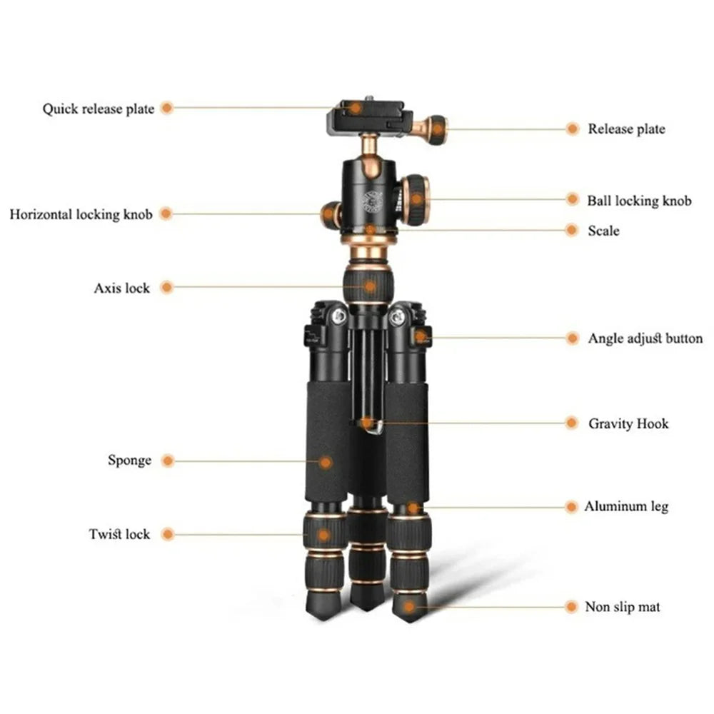 QZSD Q166 21-55cm Adjustable Height CNC Aluminum Alloy Mini Desktop Tripod with Ball Pan Head - 6