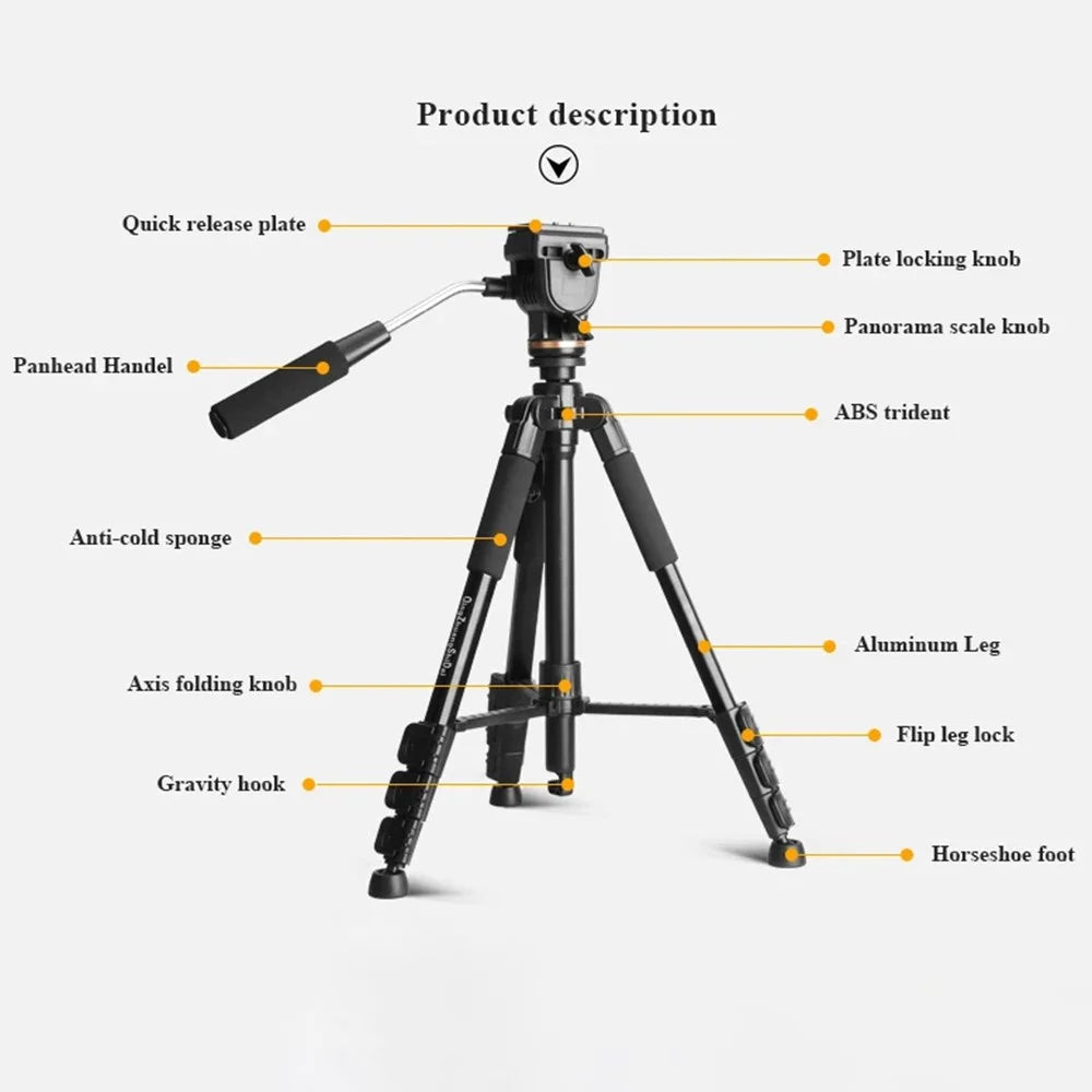 QZSD Q111S 152cm SLR Camera DV Floor Stand Telescopic Live Streaming Photography Tripod - 3