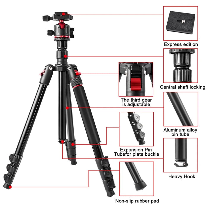 ZOMEI Q173 Camera Tripod 4-Section Retractable Multi-Function Tripod Micro SLR Mobile Phone Live Streaming Stand - 6
