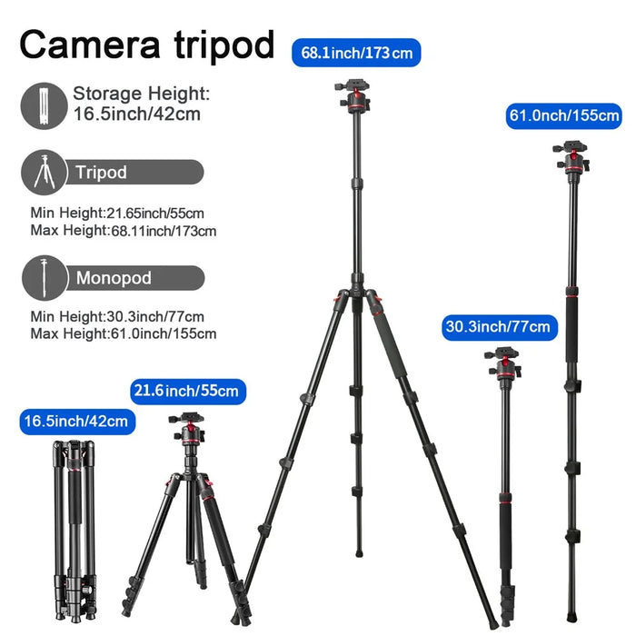 ZOMEI Q173 Camera Tripod 4-Section Retractable Multi-Function Tripod Micro SLR Mobile Phone Live Streaming Stand - 7