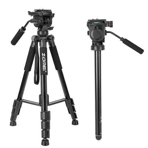 ZOMEI Q310 Photo Tripod Fluid Head Bracket 4-Section Large Size High Load-Bearing Mobile Phone Camera Universal, Black - 1