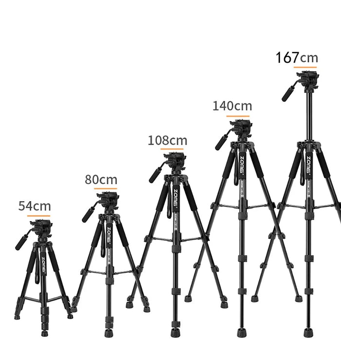 ZOMEI Q310 Photo Tripod Fluid Head Bracket 4-Section Large Size High Load-Bearing Mobile Phone Camera Universal, Black - 4