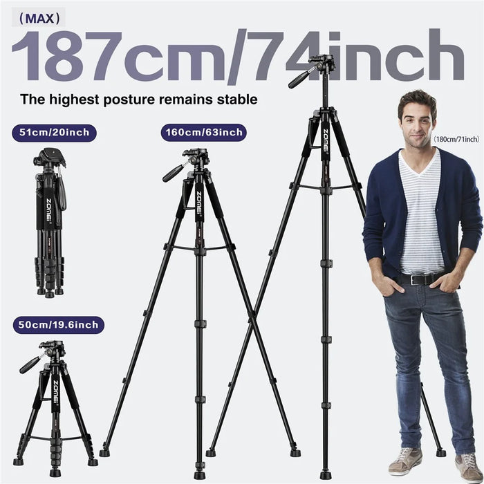 ZOMEI Q188 Camera Tripod SLR Camera Stand Mobile Phone Live Broadcast Stand Projector Fill Light Stand - Black - 3