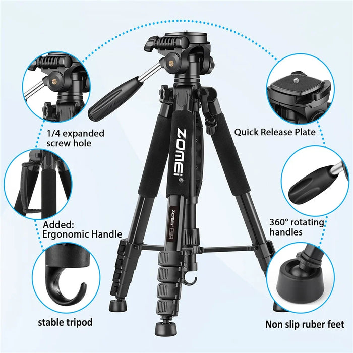 ZOMEI Q188 Camera Tripod SLR Camera Stand Mobile Phone Live Broadcast Stand Projector Fill Light Stand - Black - 4