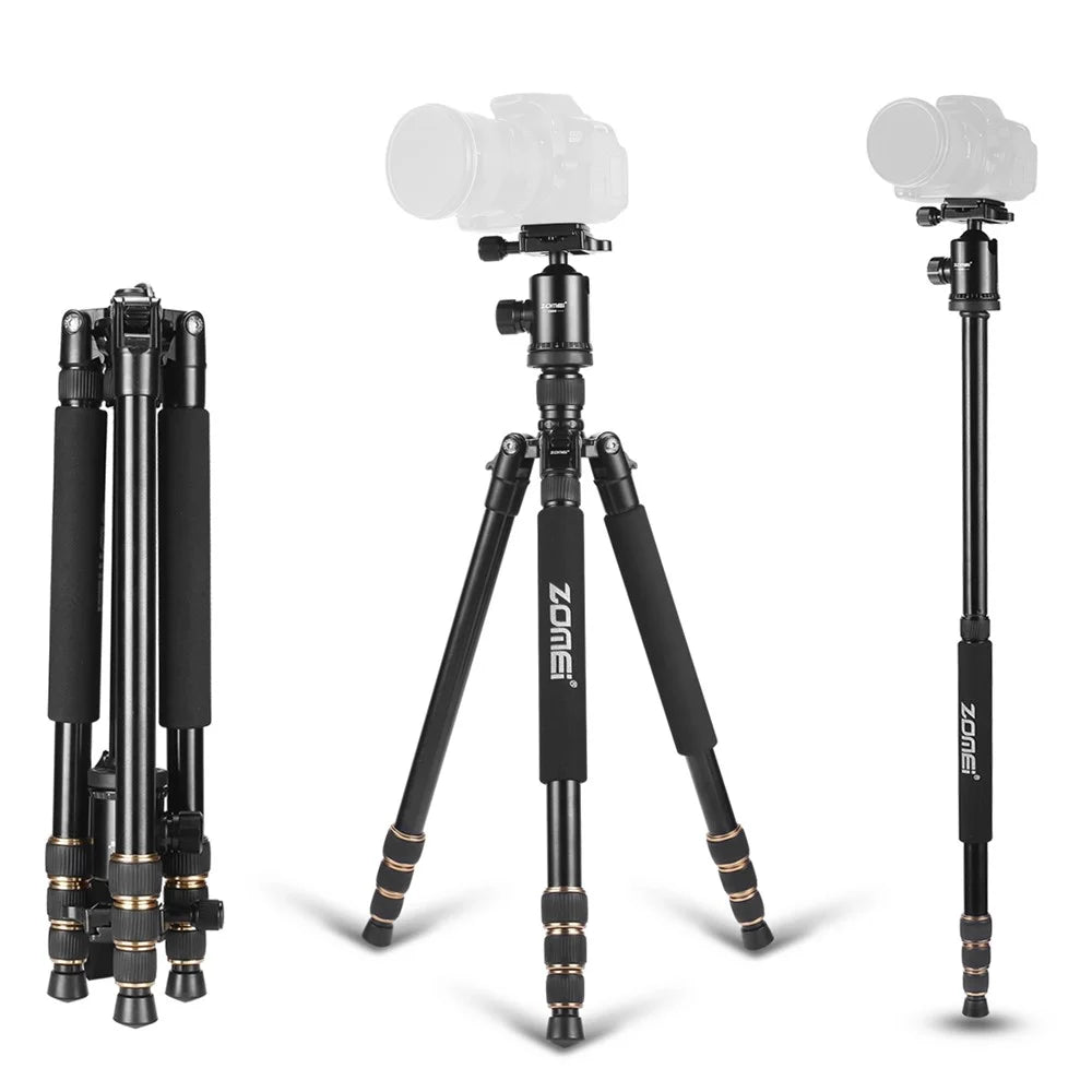 ZOMEI Z668 Photo Camera Tripod 4-Section Aluminum Alloy SLR Camera Floor Stand, Black - 1