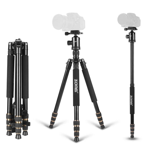ZOMEI Z668 Photo Camera Tripod 4-Section Aluminum Alloy SLR Camera Floor Stand, Black - 1