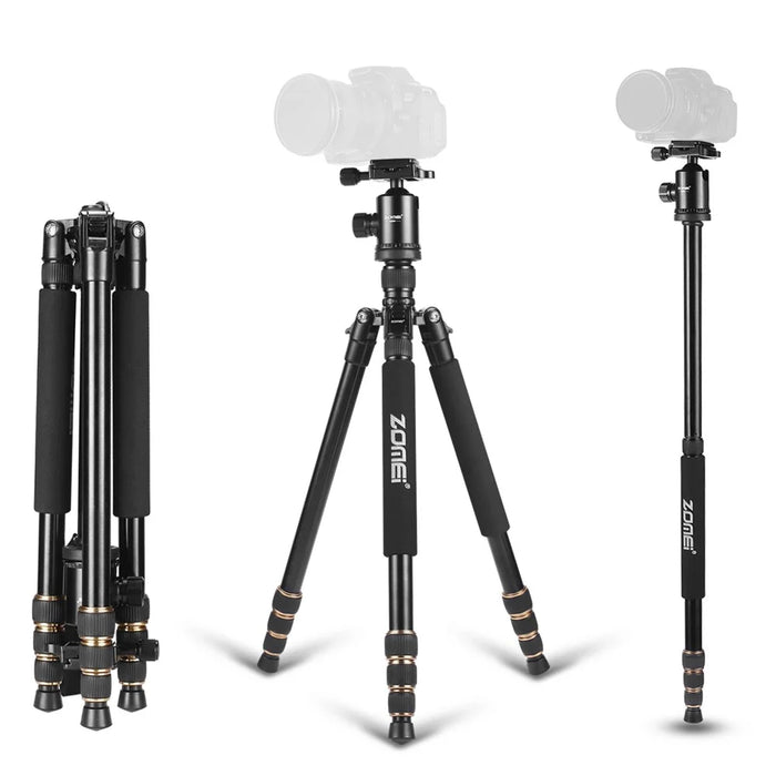 ZOMEI Z668 Photo Camera Tripod 4-Section Aluminum Alloy SLR Camera Floor Stand, Black - 1