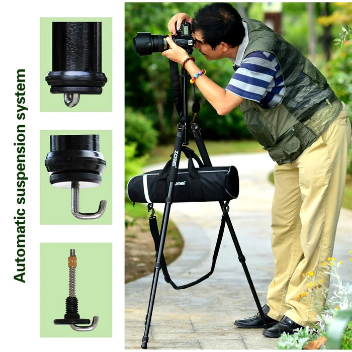 ZOMEI Z668 Photo Camera Tripod 4-Section Aluminum Alloy SLR Camera Floor Stand, Black - 4