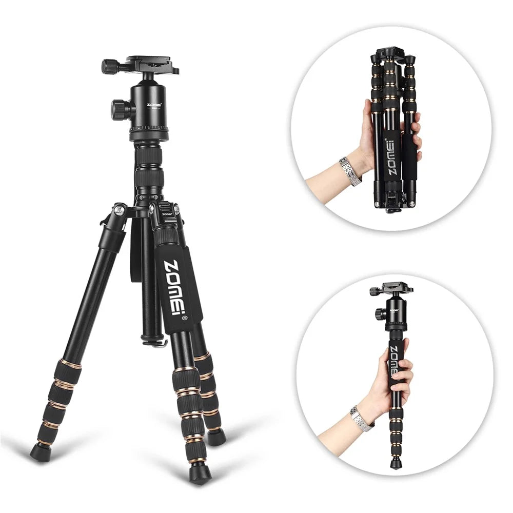 ZOMEI Z669 Camera Tripod 5-Section Legs Aluminum Alloy Multi-Function Bracket Ball Head, Black - 1