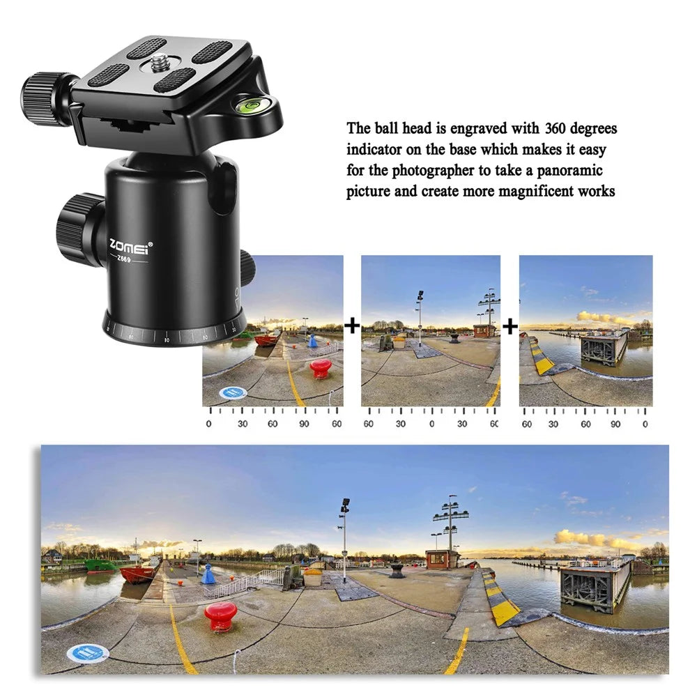 ZOMEI Z669 Camera Tripod 5-Section Legs Aluminum Alloy Multi-Function Bracket Ball Head, Black - 4