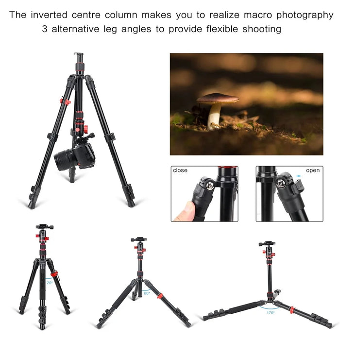 ZOMEI M5 Photo Camera Lightweight Travel Aluminum Tripod Monopod Compact Portable Photo 4-Section Tripod Stand, Black - 3