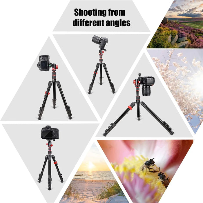 ZOMEI M5 Photo Camera Lightweight Travel Aluminum Tripod Monopod Compact Portable Photo 4-Section Tripod Stand, Black - 6