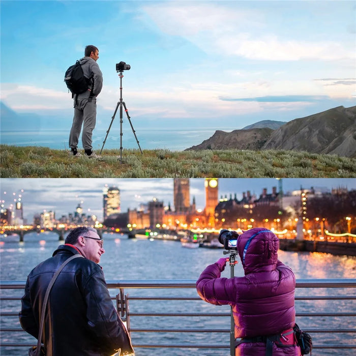 ZOMEI M5 Photo Camera Lightweight Travel Aluminum Tripod Monopod Compact Portable Photo 4-Section Tripod Stand, Black - 7