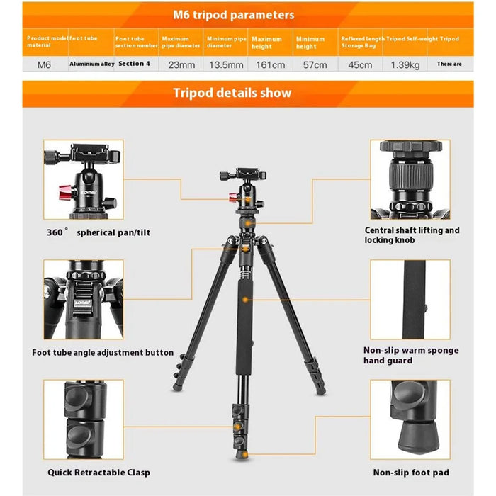 ZOMEI M6 Camera Tripod Mobile Phone Live Broadcast Bracket Aluminum Alloy 4-Section Tripod Stand - 7