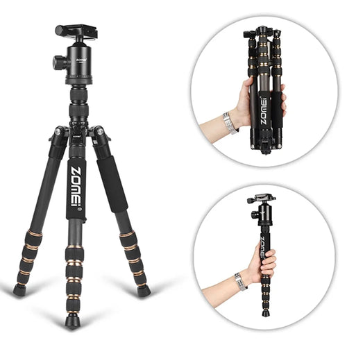 ZOMEI Z669C Photography Tripod SLR Camera Outdoor Floor 5-Section Stand Ball Head Carbon Fiber Tripod, Black - 1