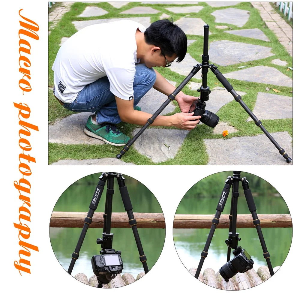 ZOMEI Z669C Photography Tripod SLR Camera Outdoor Floor 5-Section Stand Ball Head Carbon Fiber Tripod, Black - 3