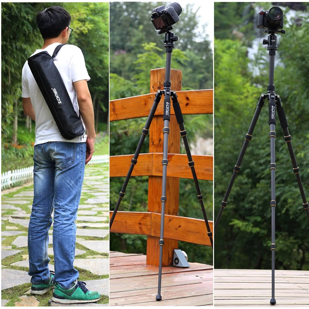 ZOMEI Z669C Photography Tripod SLR Camera Outdoor Floor 5-Section Stand Ball Head Carbon Fiber Tripod, Black - 4