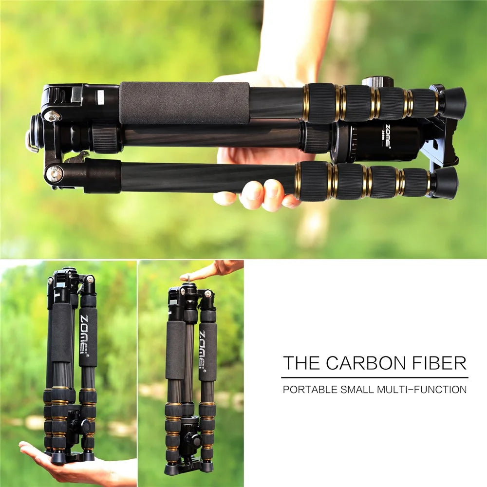 ZOMEI Z669C Photography Tripod SLR Camera Outdoor Floor 5-Section Stand Ball Head Carbon Fiber Tripod, Black - 5