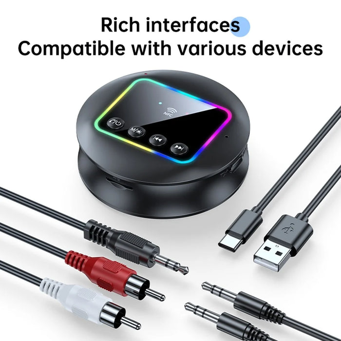 NFC BT 5.4 Wireless Audio Adapter 2 in 1 Receiver / Transmitter with RGB Ambient Light Support AUX / RCA / TF Card - 4
