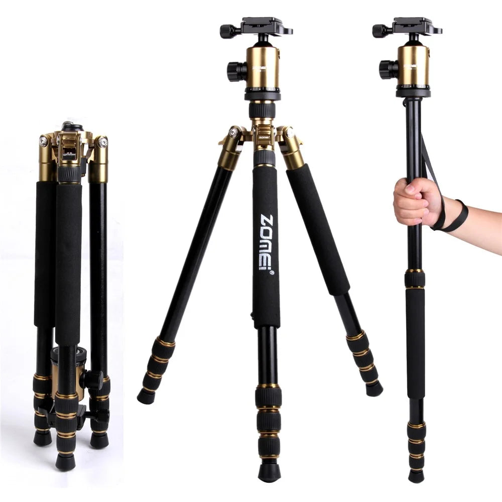 ZOMEI Z818 DSLR Camera Photography Tripod 4-Section Foldable Lightweight Alloy Stand - Gold - 1