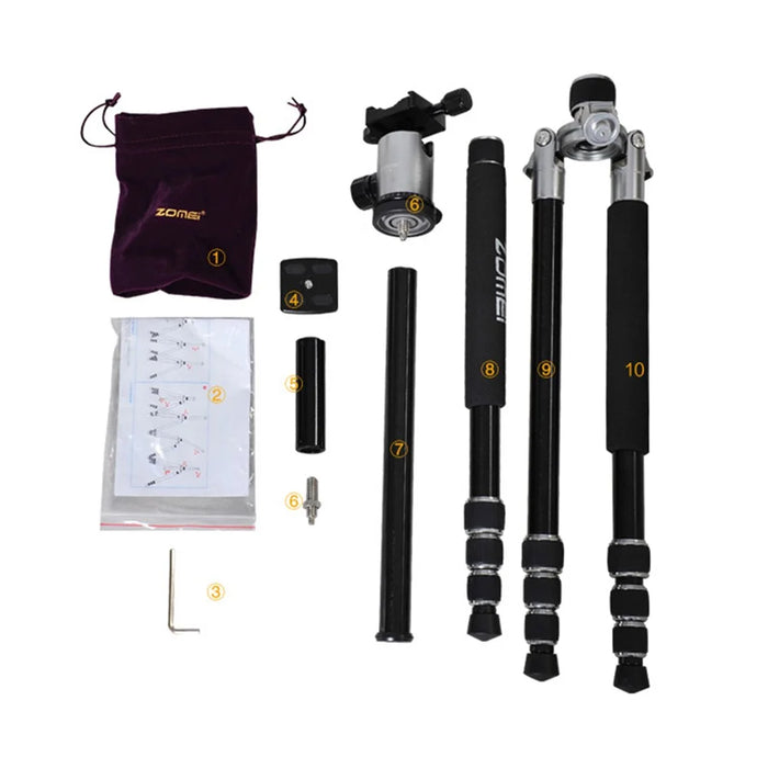 ZOMEI Z818 DSLR Camera Photography Tripod 4-Section Foldable Lightweight Alloy Stand - Gold - 6
