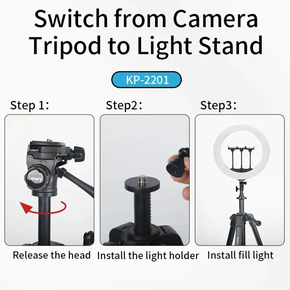 JMARY KP-2201 Smartphone / Camera Live Photography Tripod Portable 1.7m Adjustable Stand with Phone Clip - 4