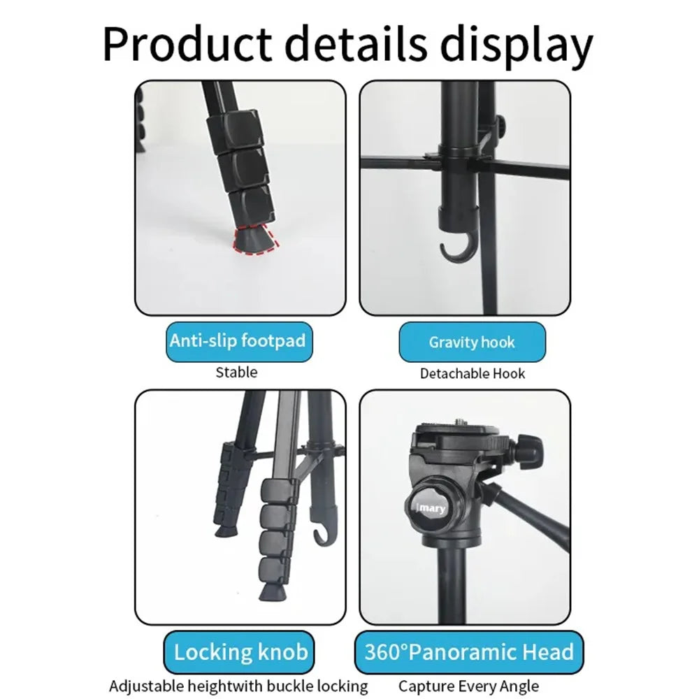 JMARY KP-2201 Smartphone / Camera Live Photography Tripod Portable 1.7m Adjustable Stand with Phone Clip - 5