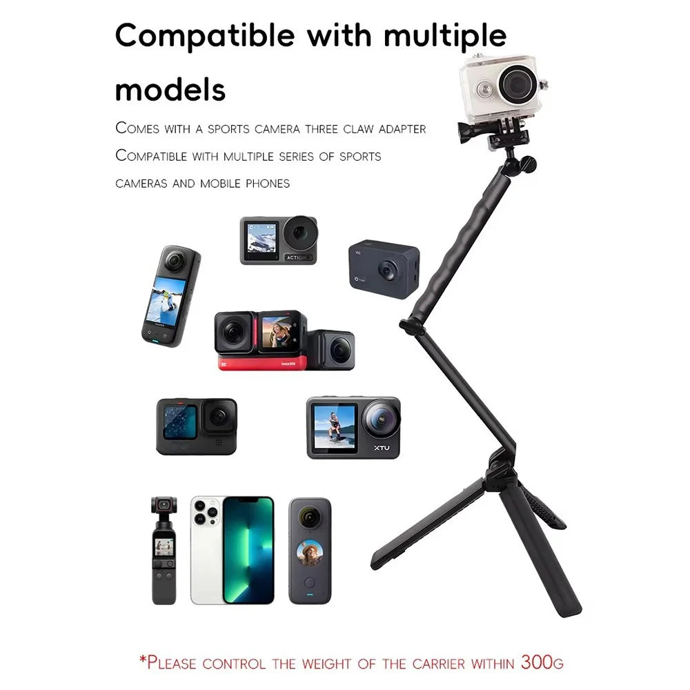 C062 Folding Selfie Stick Tripod Action Camera Three-Way Adjustable Arm Phone Live Streaming Bracket - 5