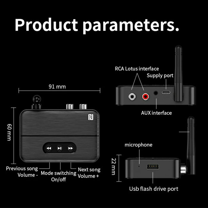 M60 Bluetooth-compatible 5.4 Audio Receiver for Car Home Stereo Hands Free Calling Music Player - 6
