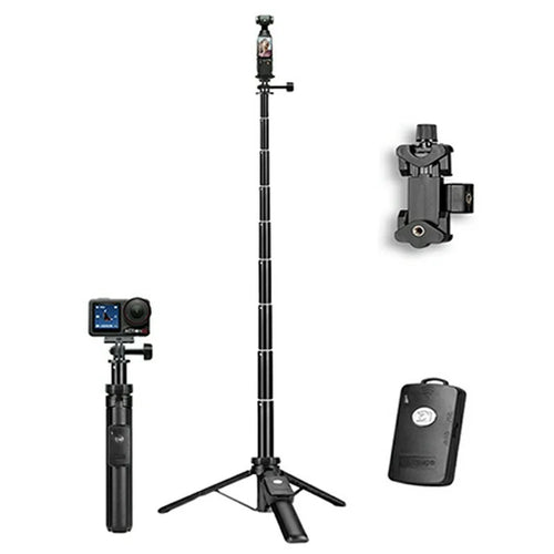 YUNTENG VCT-363 Adjustable Selfie Stick Aluminum Alloy Tripod Stand Bluetooth-Compatible Remote for Smartphone / DJI Pocket 3 Extension Pole - 1