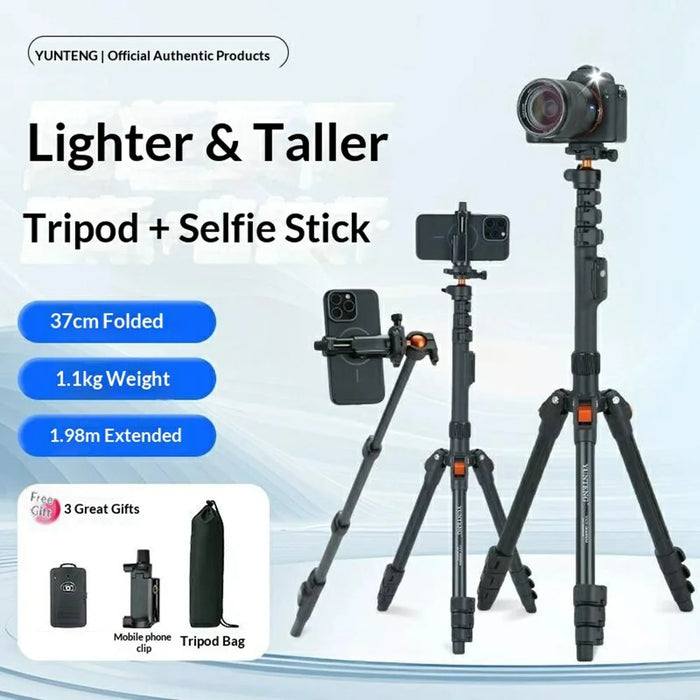 YUNTENG VCT-8068 Camera Tripod Stand with Remote, 1.98m Adjustable Phone Holder for Live Streaming - 2