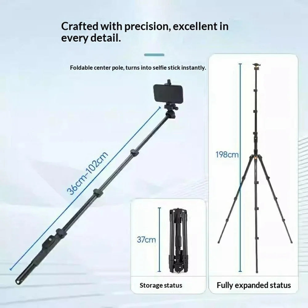 YUNTENG VCT-8068 Camera Tripod Stand with Remote, 1.98m Adjustable Phone Holder for Live Streaming - 7
