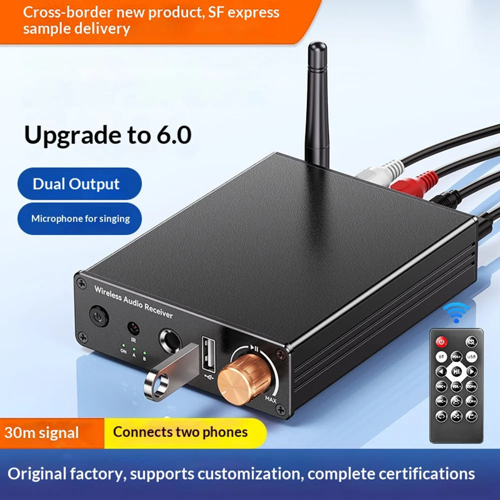 M6R BT 6.0 Adapter Devices 3.5mm Wireless Audio Receiver with AUX RCA U Disk Mic Interface - Black - 2