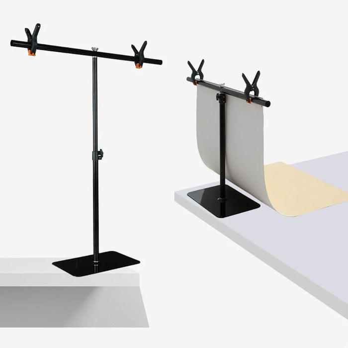 T-Shape Photography Background Stand with 2 Clamps Metal Backdrop Support Stand - 68 X 83cm - 2