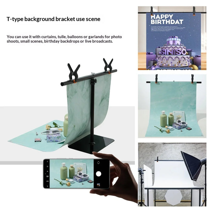 T-Shape Photography Background Stand with 2 Clamps Metal Backdrop Support Stand - 68 X 83cm - 3