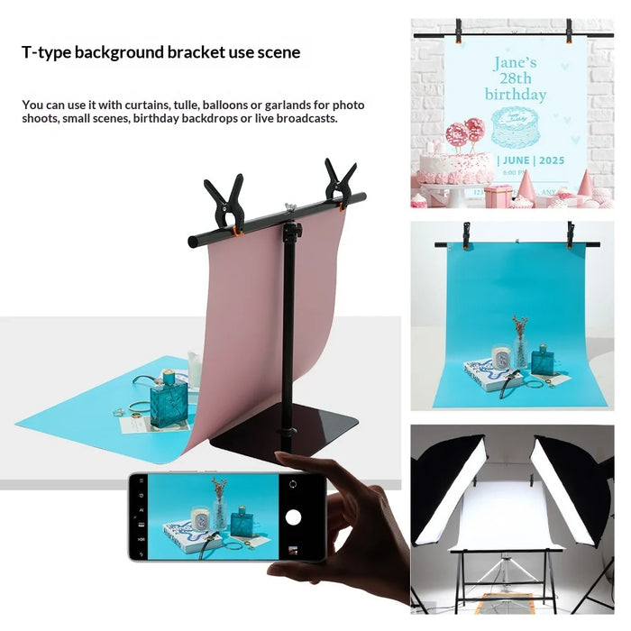 T-Shape Photography Background Stand with 2 Clamps Metal Backdrop Support Stand - 68 X 83cm - 4
