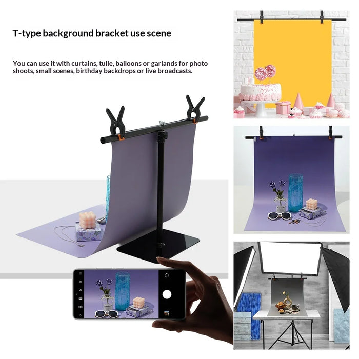 T-Shape Photography Background Stand with 2 Clamps Metal Backdrop Support Stand - 68 X 83cm - 5