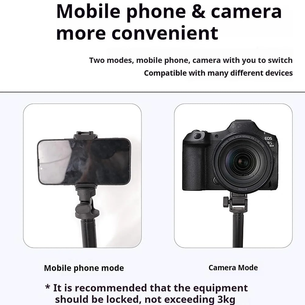 B060 7 Section Telescopic Camera Tripod 6.6ft Aluminum Alloy Portable Travel Stand with Phone Holder - Black - 3