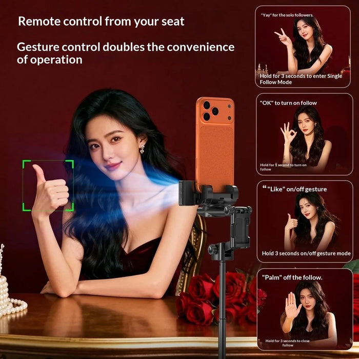 Q37 102cm Extendable AI Gimbal Stabilizer Selfie Stick RGB Beauty Light Tripod for Live Streaming - Black - 7